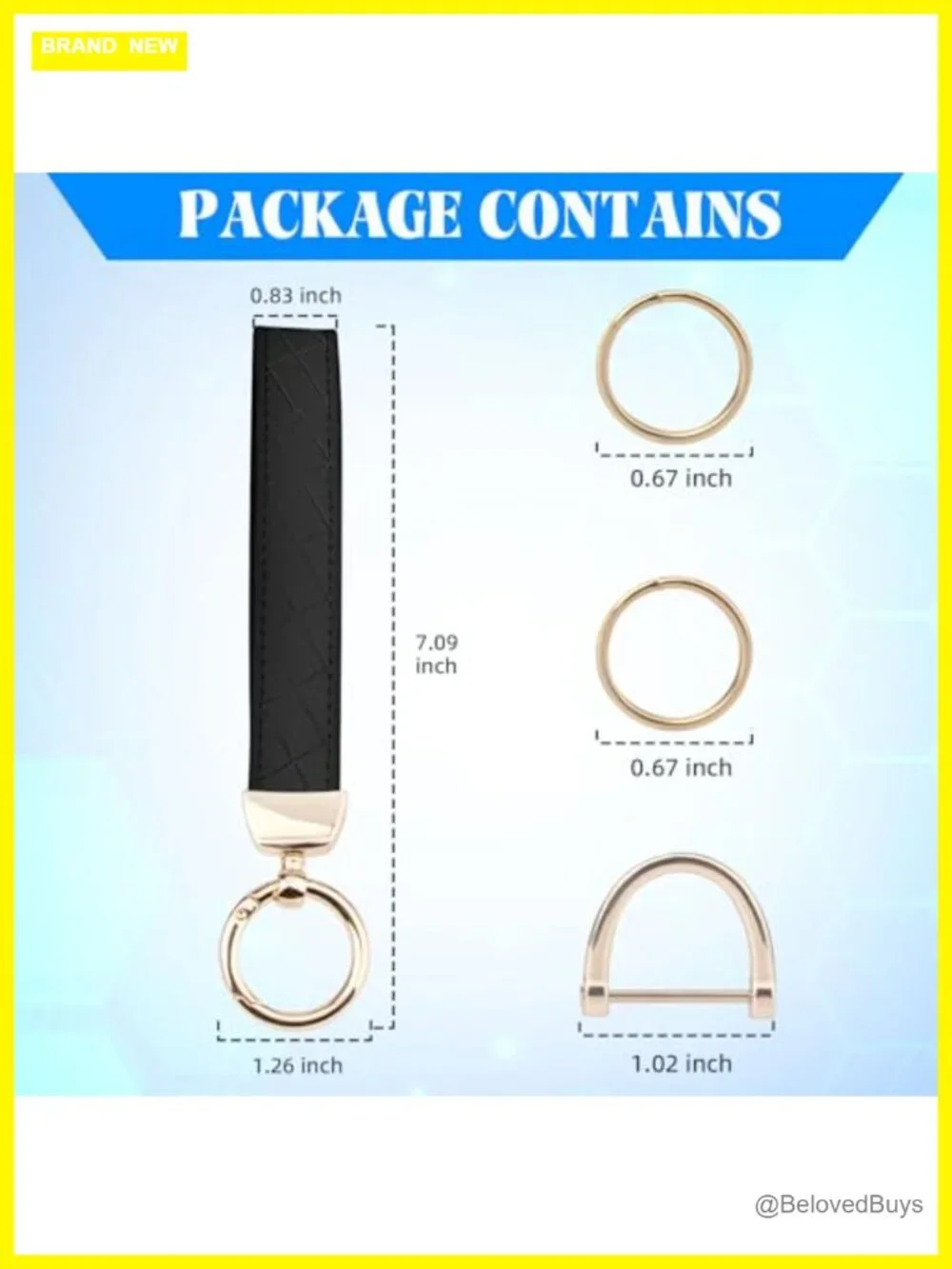 Faux Leather Wristlet Keychain with 2 Key Rings & D-Ring, Anti-Lost Key Fob